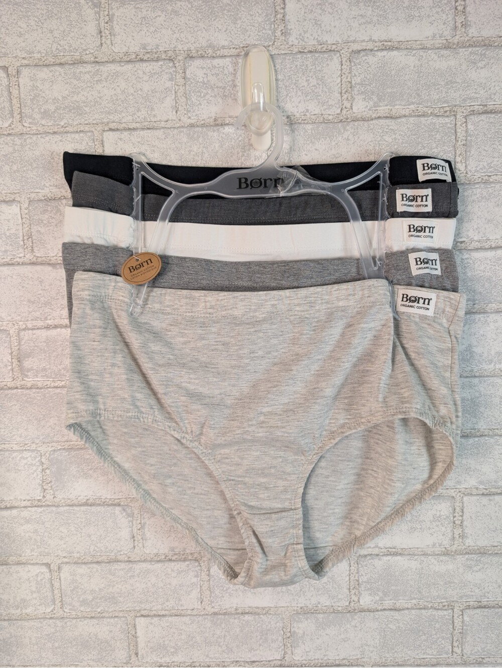 Born XL Organic Cotton Briefs 5-pack Women's Underwear Heather Gray Black White
